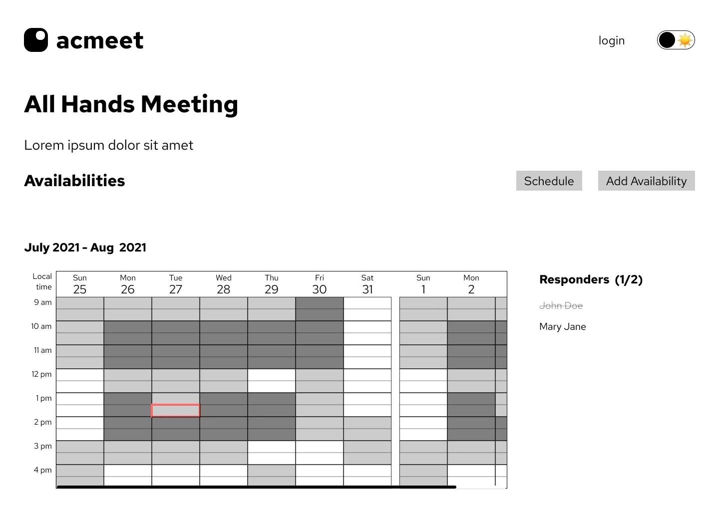 lo-fi wireframe of responder list when checking a timeslot